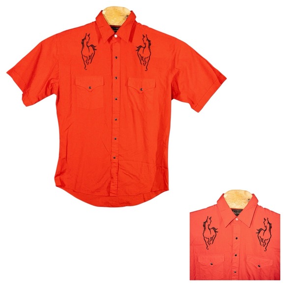 High Noon Other - Vtg High Noon Gaucho Pearl Snap Western Shirt Mens Medium Horses Cowboy Rodeo